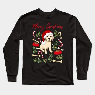 Merry Christmas Labrador puppy cute dog Seasons Greetings Tis The Season To Be Jolly Long Sleeve T-Shirt